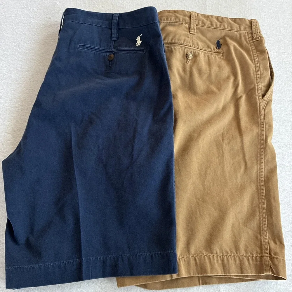 Polo Ralph Lauren Relaxed Fit Shorts Mens 36 Khaki Blue Cotton Chino Lot of 2